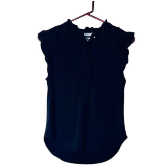 Dkny Tops - DKNY Black Stretch Ruffled Sleeveless Top Women's Size S